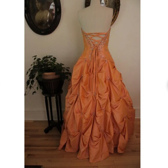 Late 1990's Alyce Designs Topaz Orange Taffeta Ballgown Prom Dress with Pickups - Picture 5 of 6
